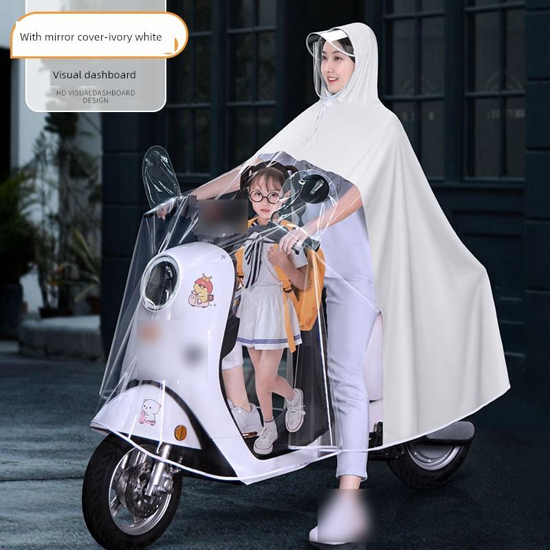 Electric Motorcycle Raincoat for Women, Double-Person Full-Body Long Raincoat, Storm-Proof, Parent-Child Riding, Mother-Child Dedicated Rain Poncho