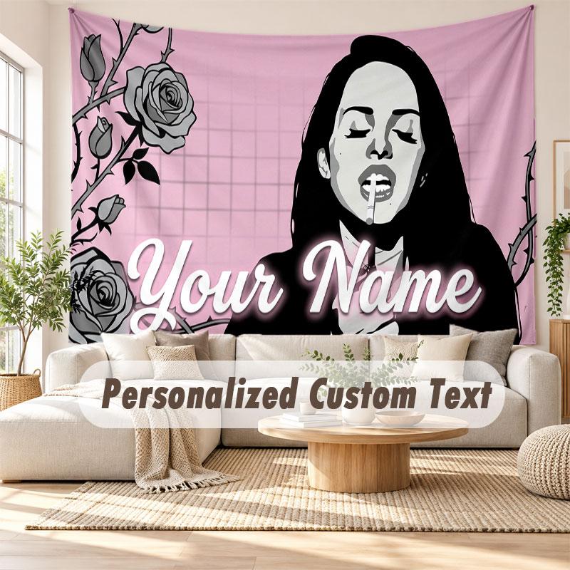 Benutzerdefinierte Namens-Wandbehang-Tapisserie, Lana Del Rey Dekorative Hintergrund-Tapisserie für Wohnheim, Zuhause