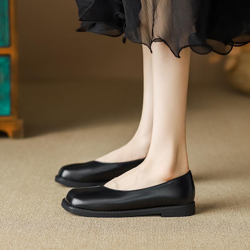

Flat Single Shoes Women S Mary Jane Soft Sole Shallow Mouth Square Head Small Leather Shoes Large Size Women S Shoes 41-43 43 чёрный