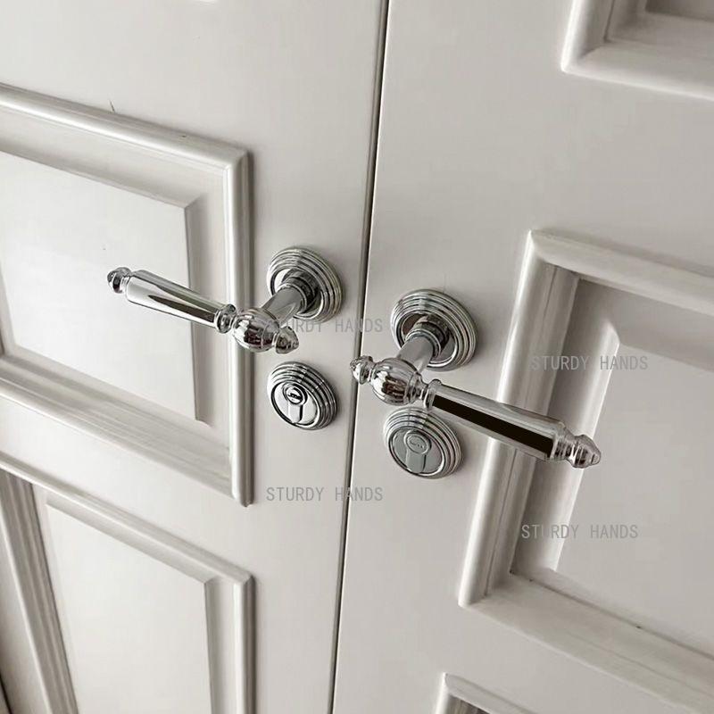 Bright Silver Indoor Silent Door Lock Nordic Light Luxury Bedroom Split Door Handle Lock
