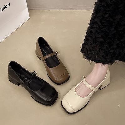 Französische Retro-Mary-Jane-Schuhe mit quadratischem Kopf und einem Wort aus Leder, Rock, flacher Mund, Einzelschuhe für Damen im britischen Stil