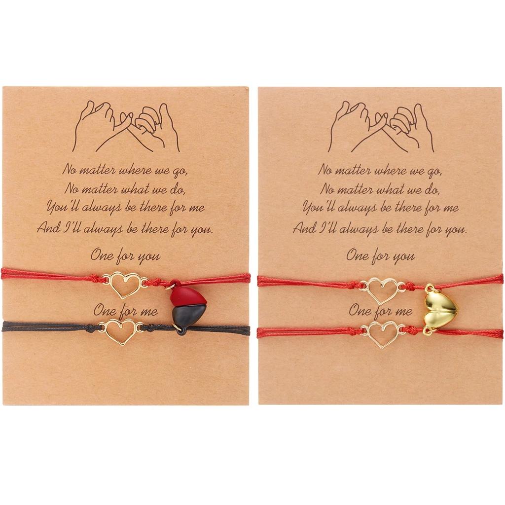 Fashion Love Heart Magnetic Matching Couple Bracelets for Women Men Lucky Red Adjustable Rope Chain Bracelet Friendship Jewelry