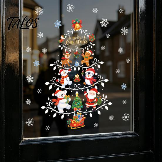 Christmas Window Clings Reusable Clings, Double Sided PVC Static Glass Stickers, Snowman Snowflake Elk Holiday Decals Santa Claus Xmas Tree