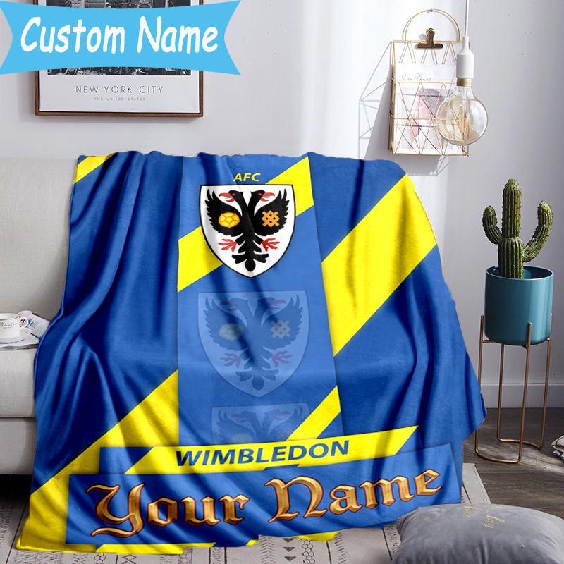 Custom Name Afc Wimbledon Crest Flannel Blanket, Use for Birthday/Holiday Gift, Soft Blanket for Sofa/Bed/Camping/Office, Home Decor