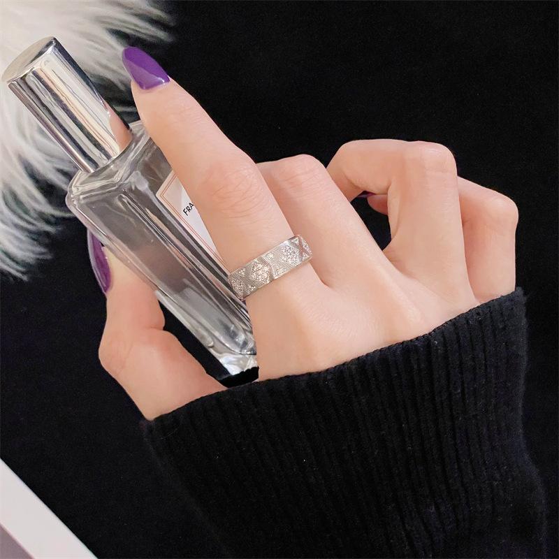 New Xiaoxiangfeng Rhombus-Shaped Woven Zircon-Inlaid Open Ring, Light Luxury, High-End, Niche Design, Simple Jewelry Women