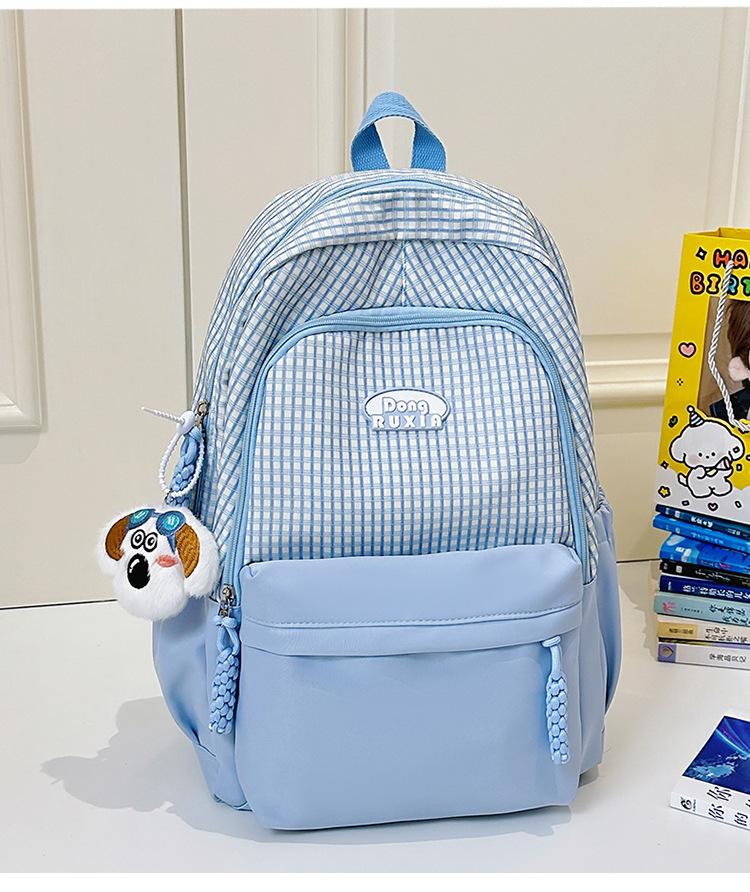 Schoolbag Sweet Japanese Literary Plaid Backpack Korean Version Middle and High School Student Computer School Bag Casual Lightweight Versatile
