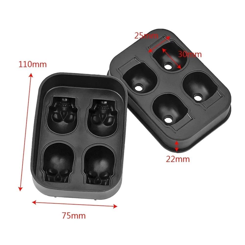 Ice Cube Tray 3D Skull Ice Mold Easy Release Silicone Mold 4 Cute and Funny Ice Skull for Whiskey Cocktails and Juice Beverages