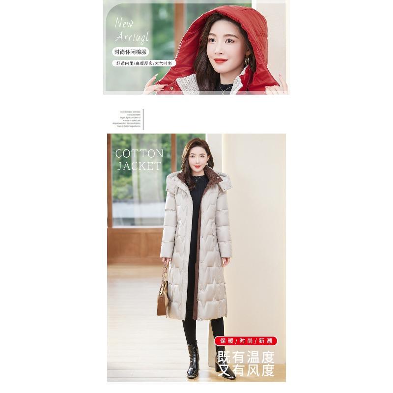 Women's cotton-padded clothes, winter medium and long over-knee glossy leave-in, thickened, slim and thin, warm cotton-padded jacket