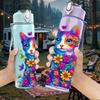 1PC Colorful Cat Psychedelic Art Print 750ml Color Plastic Sports Water Bottle Leakproof Flip Straw Lid Suitable for Sports Office Home Use