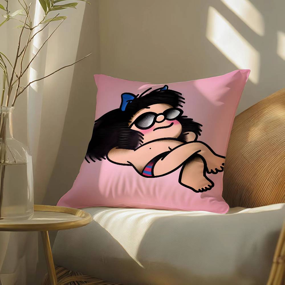 Quino Cartoon Cute Girl Mafalda-M Pillow Case Silky Elegant Comfort Sofa Bed  Invisible Zipper Beach Pillowcase
