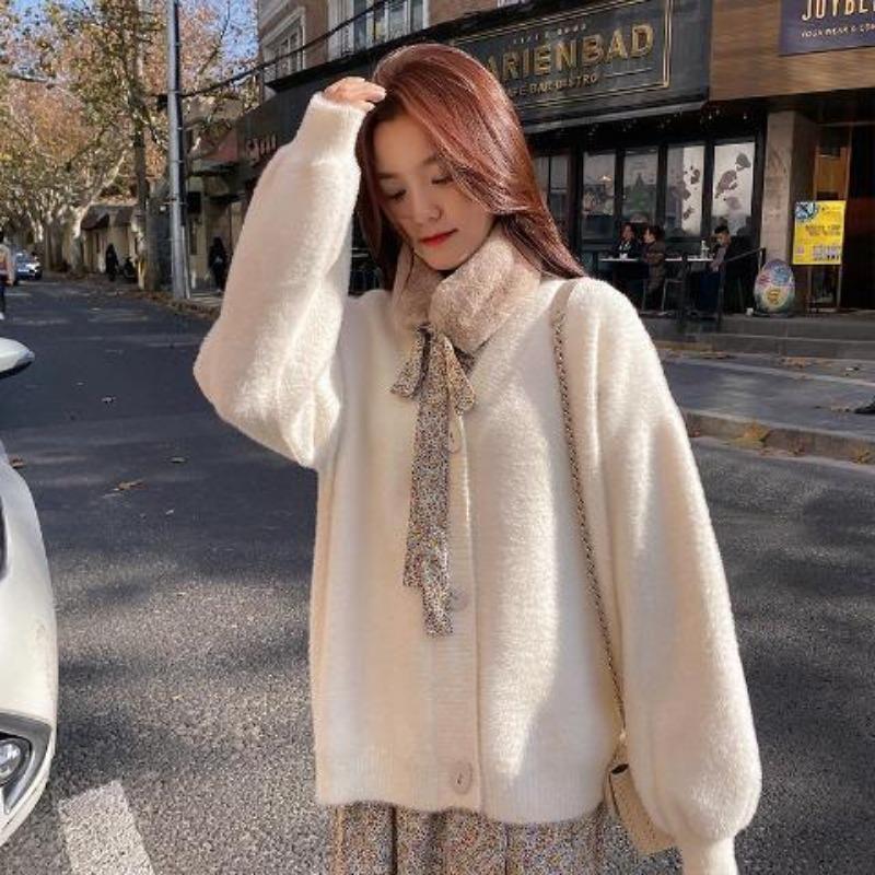 

Кардиган из искусственного норкового флиса, свитер, пальто для женщин, осенне-зимний свободный свободный кардиган с длинным рукавом и v-образным вырезом, маленький вязаный женский кардиган One Size бежевый