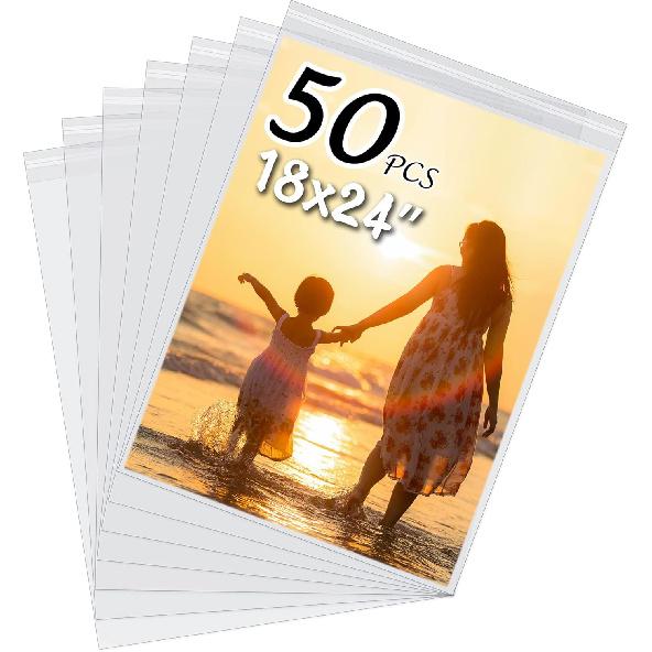 50 Pack Acid-Free Crystal Clear Sleeves Storage Bags for 8.5x11 Art Prints/Pictures/Photos/Framing Mat Mattes (Bag Size: 9"x11 3/7")
