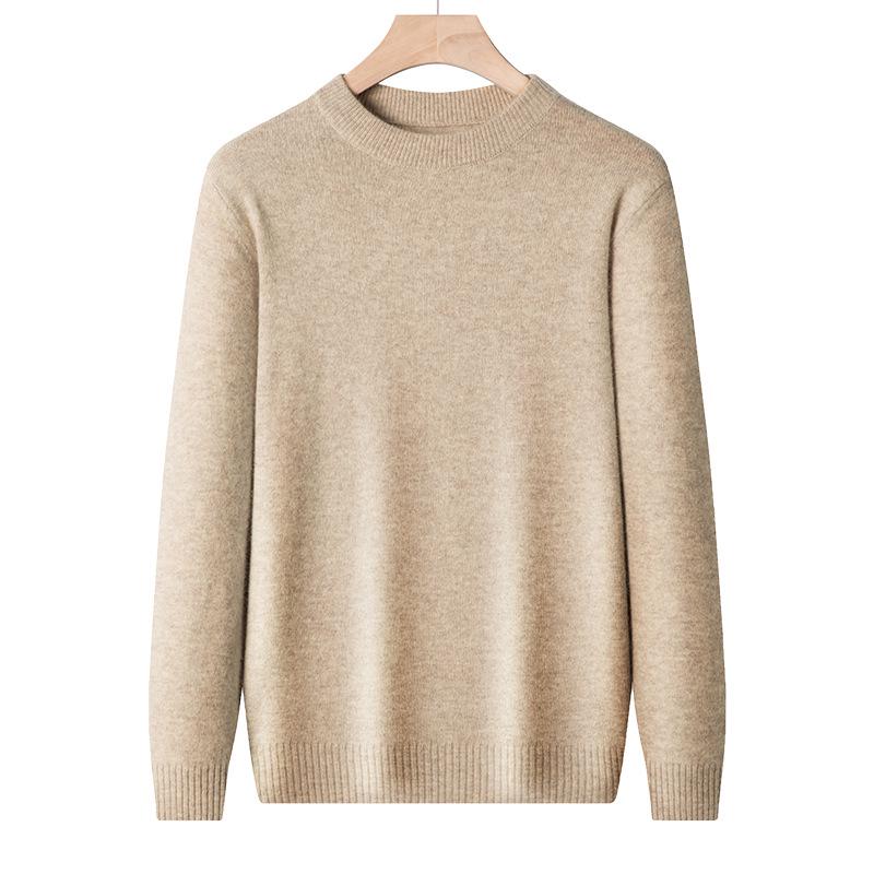 Men's Casual Solid Color Knit Wool Sweater - Fall/Winter Warm Base Layer, Round Neck
