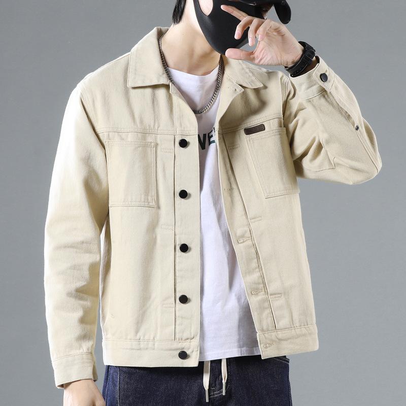 Pamuklu Kot Ceket Erkek İlkbahar ve Sonbahar Kore Versiyonu Bol Moda Hepsi Bir Arada Kargo Ceket Büyük Beden Beyaz Kot Giysiler