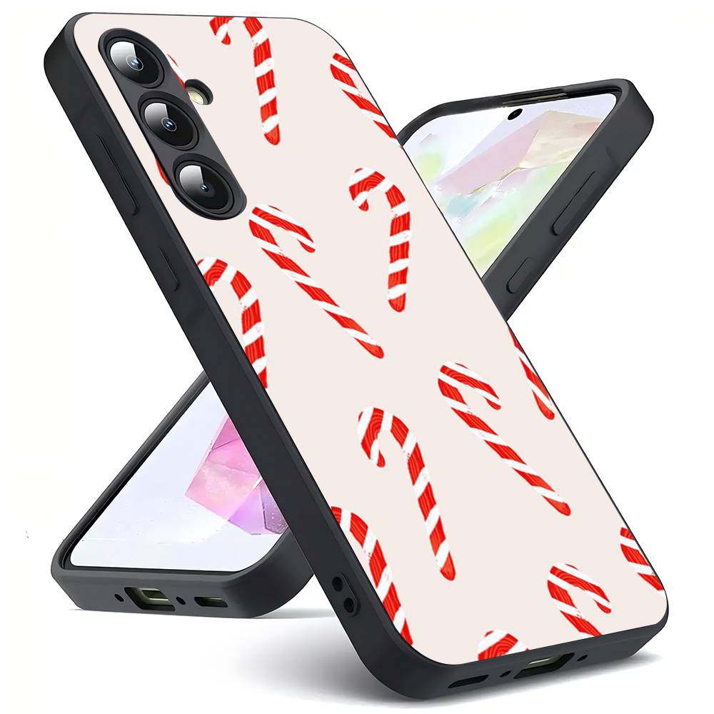 Candy Canes For Samsung Galaxy S25 S24 S23 Ultra S22 S21 Plus S20 Black Soft Silicone Protective Case