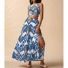 New Vacation Print Elegant Two-piece Set Sling Sleeveless Top and Slit Skirt sets Women