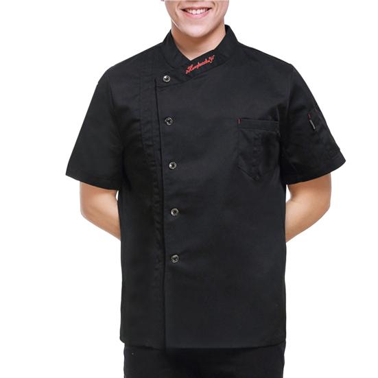 Şef Üst ​​Yama Cep Tek göğüslü Stand Yaka Düğmeler Kısa Kollu Catering Restoran Unisex Artı Boyutu Şef Üniforma Pişirme Kıyafetleri