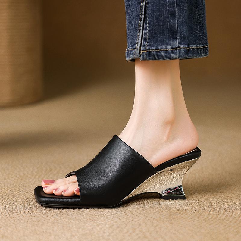 Fashion 2025 Summer Modern Outdoor Slipper Women Shoes Peep Toe Chunky Heel Women Mules High Heel Shoes for Women Handmade Shoes