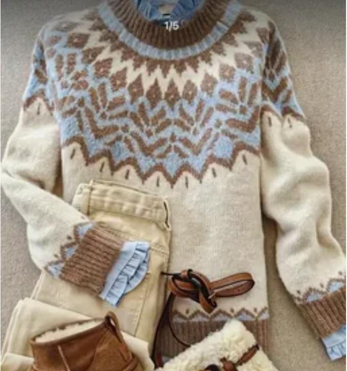 Women's Color Block Round Neck Loose Knit Pullover Sweater