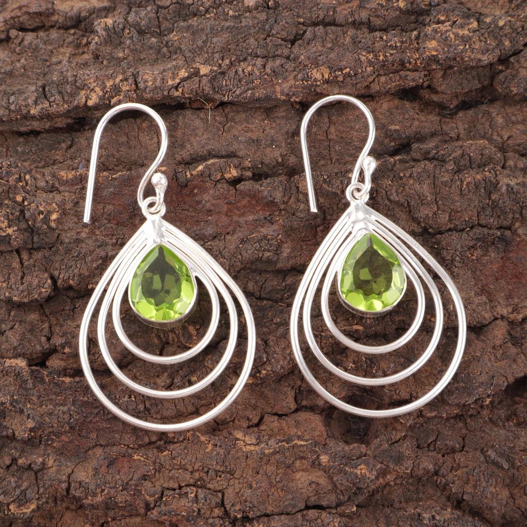Natürlicher Peridot Edelstein 925 Sterling Silber Handgefertigt Modische Ohrringe 1.80" EE-31-5