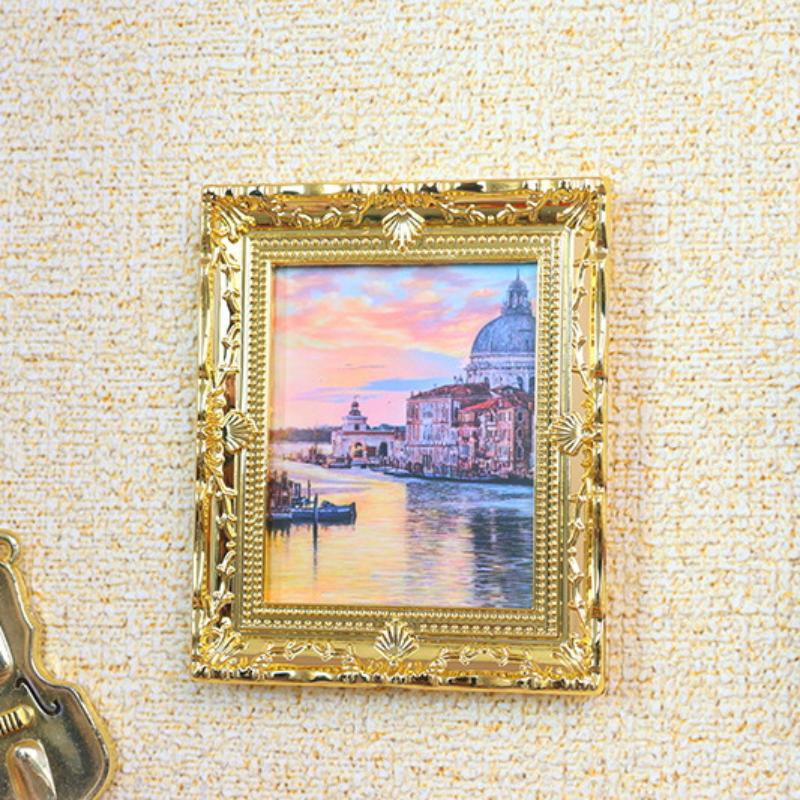 1Pcs Doll House Wall Mural Ornaments 1:12 Scale Dollhouse Oil Painting Vintage Character Landscape Picture Mini Photo Frame