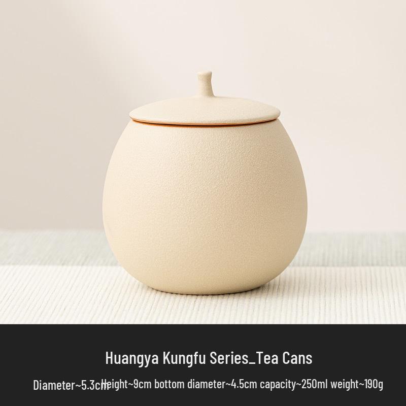 Beige Airtight Ceramic Tea Canister for Black, Pu-erh, Longjing Tea - Small, Moisture-Proof Storage Container