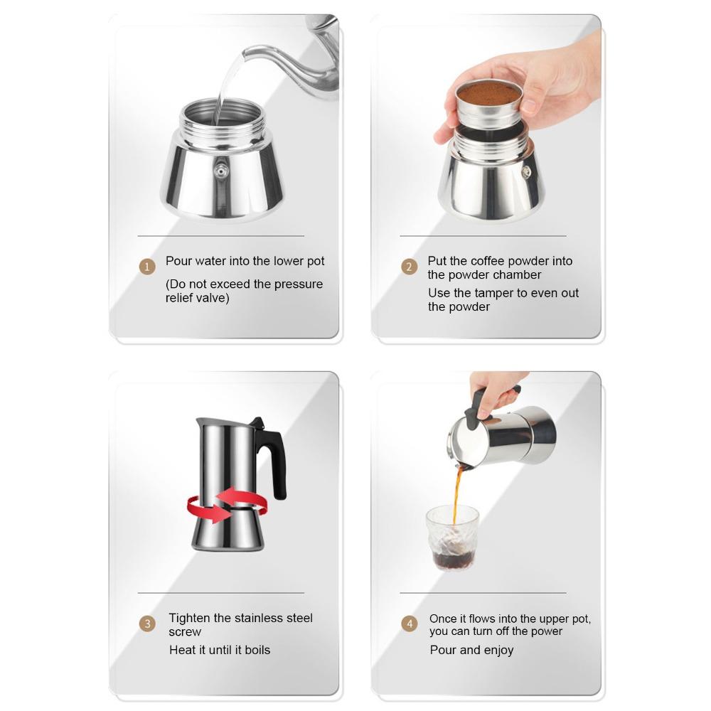 Stainless Steel Stovetop Moka Pot Large Capacity Stovetop Espresso Maker  Coffee Making
