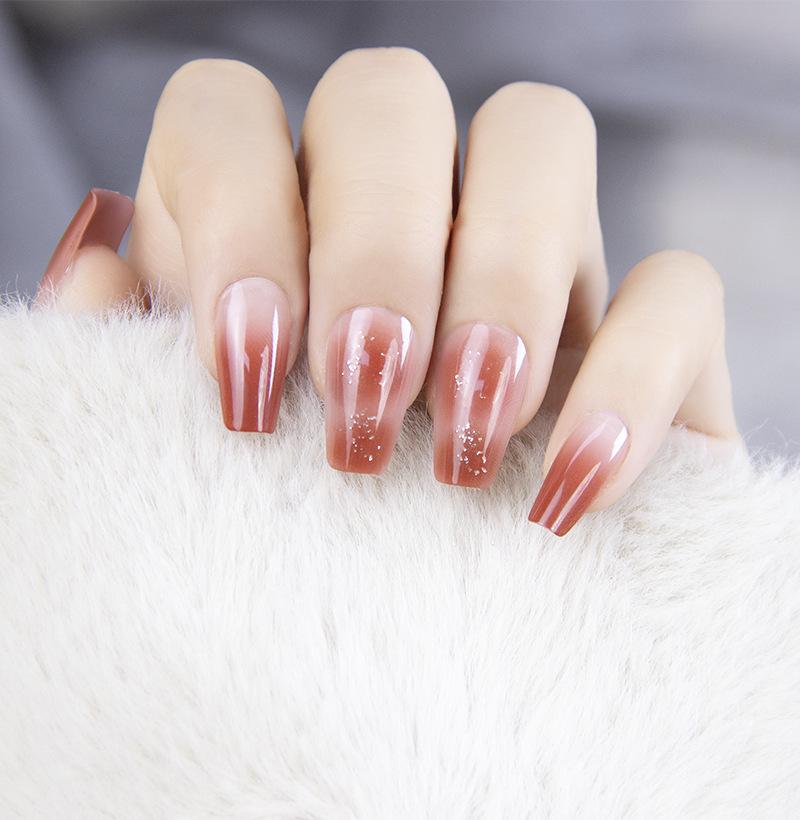 Blush Peach Nude Student Press-On Nails - Solid Color, Simple Ice Transparent Tips