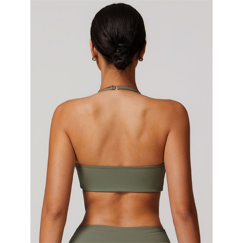 Halterneck Tight Back Yoga Bra for Women with Chest Pad Outdoor Exercise Yoga Clothes Quick-Drying Workout Underwear Bubble Wrap Elastic