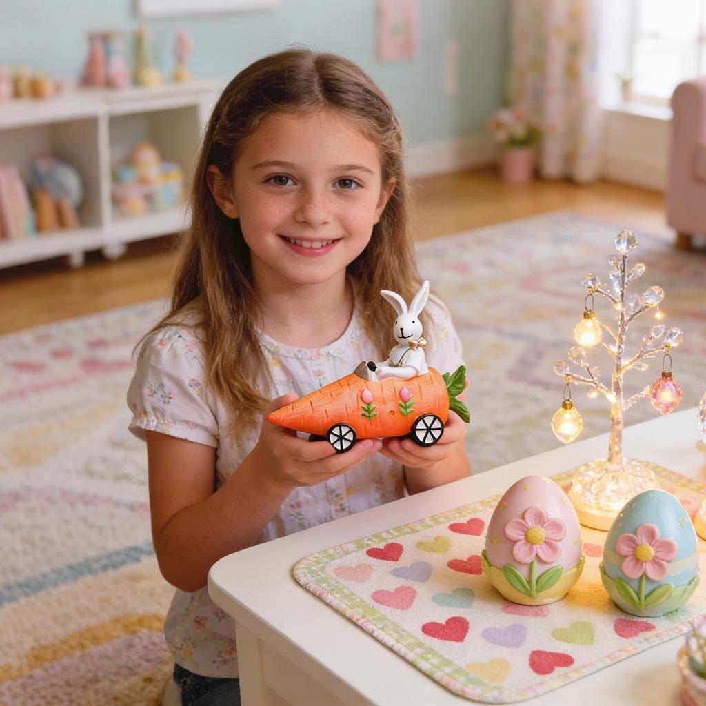 Easter Cross-Border  Creative Resin Desktop Ornament: Bunny Riding A Carrot Cart