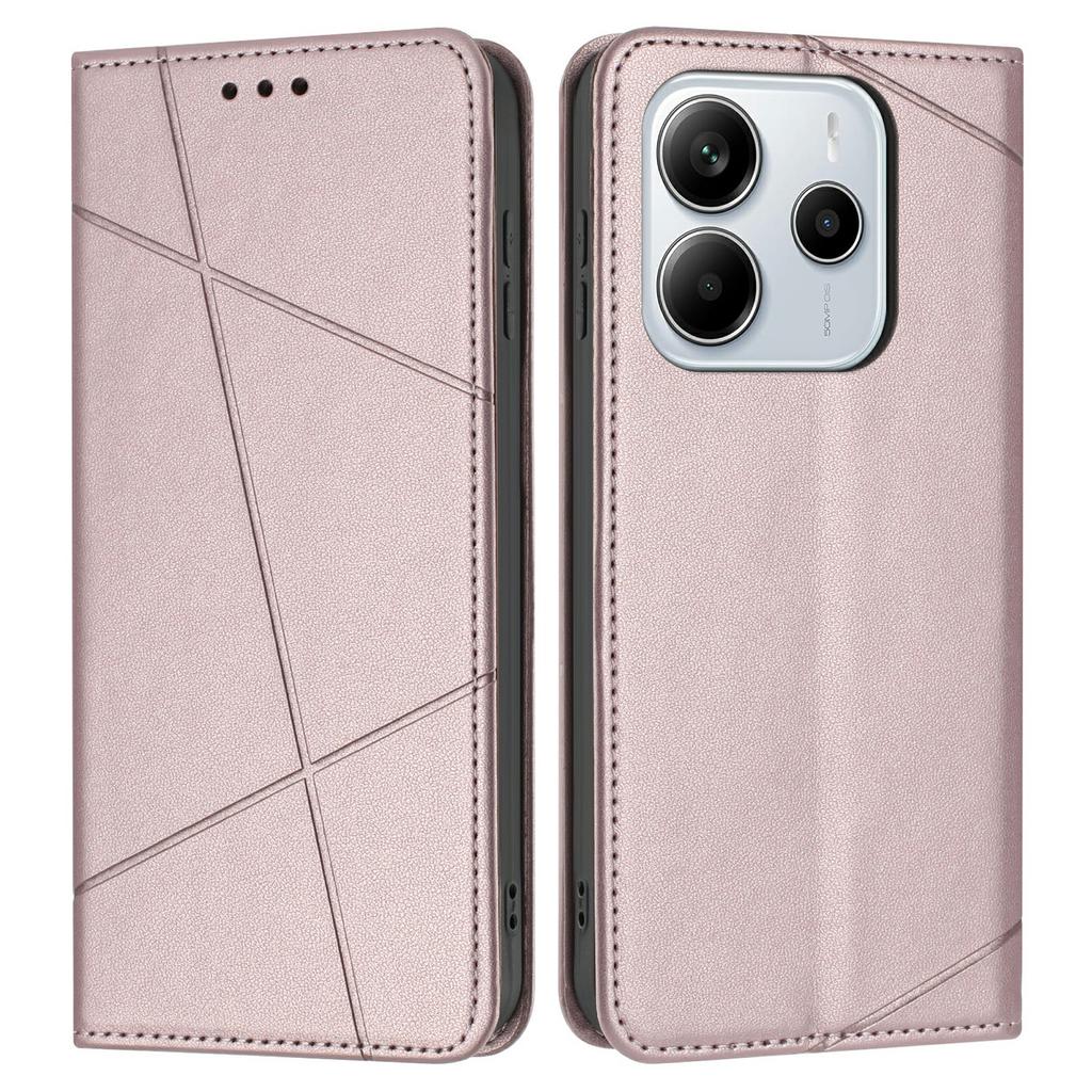 For Xiaomi Redmi Note 14 5G Wallet Case Line Imprinted Leather Stand Phone Cover with Wrist Strap