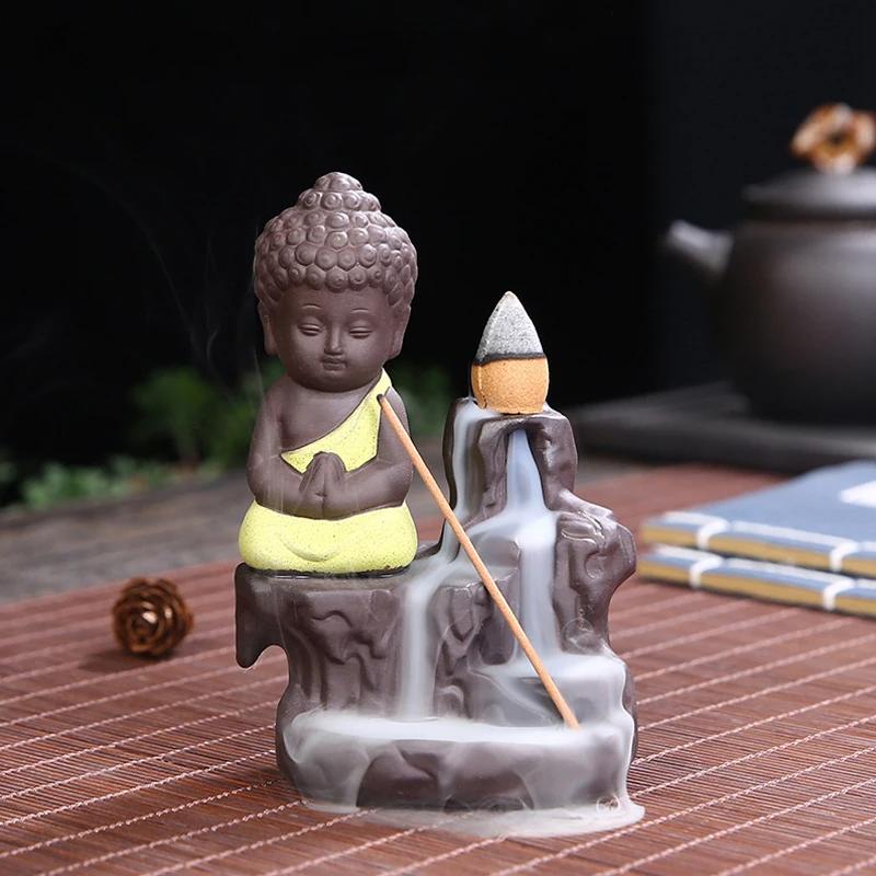 Creative Incense Burner Smoke Waterfall The Little Monk Small Buddha Incense Burner Holder Censer Home Table Decorations Crafts