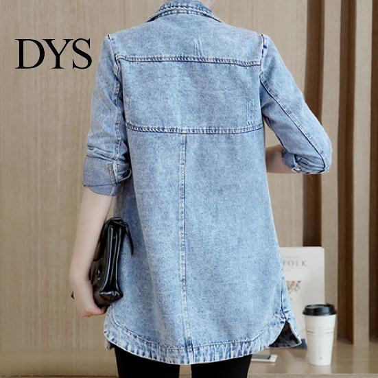 Chaqueta Cuello Solapa Bolsillos con Solapa Denim Encogimiento Ajustado Abrigo Resistente Dobladillo Irregular Largo Mujer Streetwear