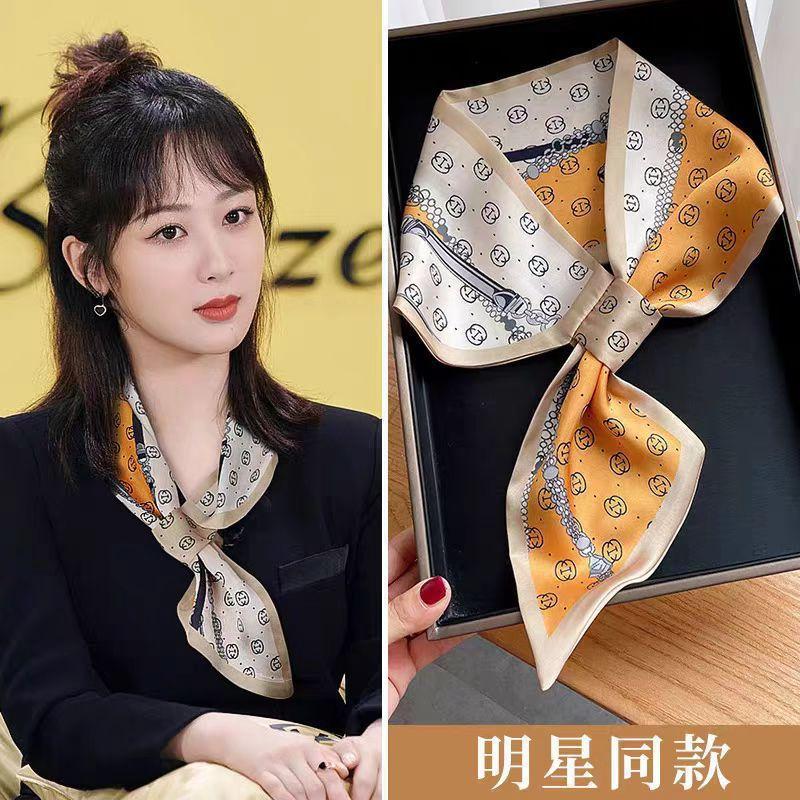 French polka dot silk scarf neck women's new high-end long strip matching shirt Korean thin small scarf