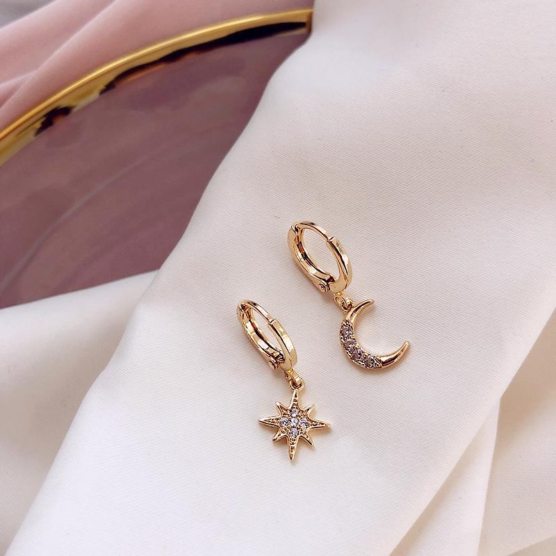 Classic Geometric Drop Earrings for Women Asymmetric Star Moon Earrings Jewelry