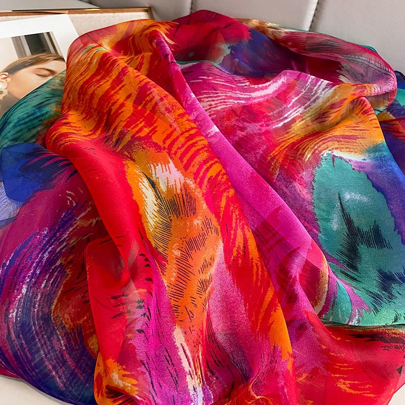 Seidenschal Mode Halsdruck Foulard Weiblich Hijab Damen Weich Warm Pashmina Strandstolen Kopftücher Schal Wickeltuch Echarpe Bandana