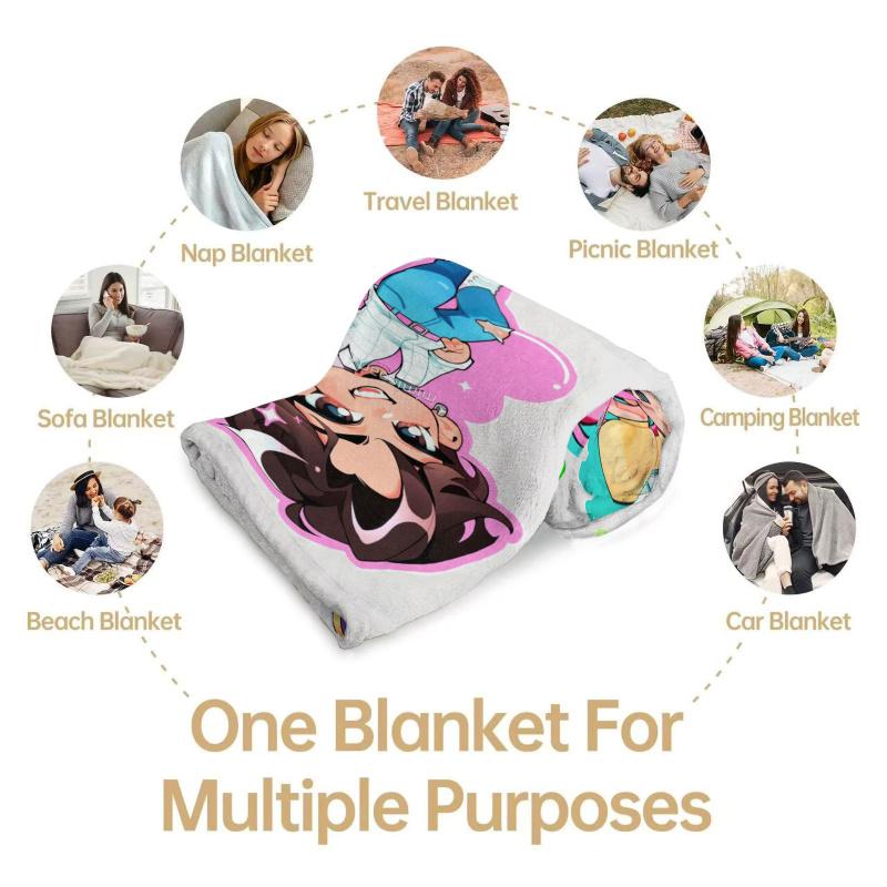 K Pop Saja Boys Cute Chibi Blanket Soft Warm Flannel Throw Anime Fan Gift for Travel Camping Sofa Bed Cover Living Room Decor