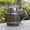 Wood Barrel Beer Mug, 600ml Stainless Steel Liner Stein, Rustic Tankard for Pub Home Bar Pub Party Gift
