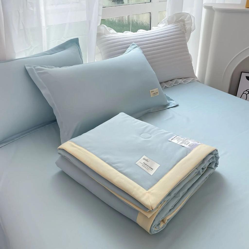 Sommer-Bettdeckenset, Heimtextilien, Sojafaser, dünne Steppdecke, Bettlaken, Kissenbezug, 4-teiliges Bettwäscheset, Queen-Size-Sommerdecke, waschbar