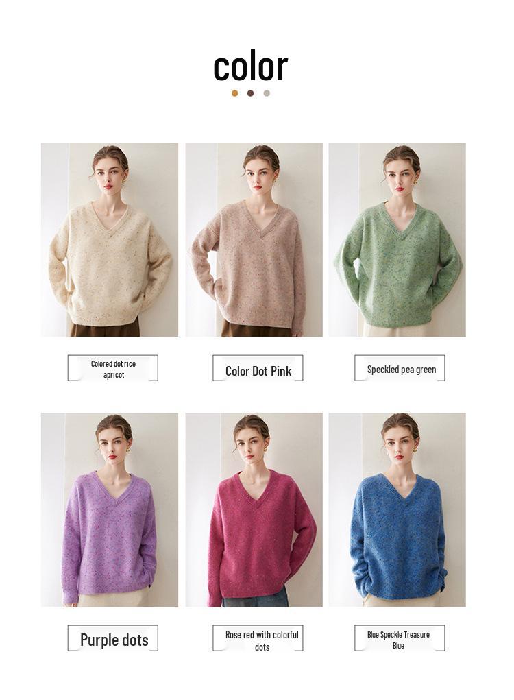 Floral Yarn Women's V-neck Cashmere Sweater - Winter 2026 New Arrival, Elegant Style, Thick Loose Slimming Knitwear.
