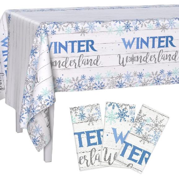3Pcs Winter Wonderland Baby Shower Decorations Disposable Plastic Tablecloths Snowflake for Baby It s Cold Outside Baby Shower Table Cover 54 x 108 Winter
