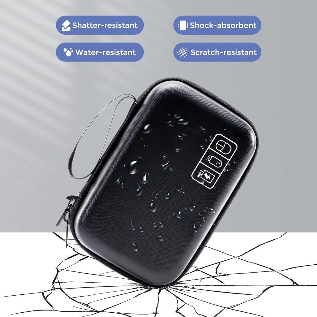 ProCase Gadget Waterproof EVA Large Stores MacBook Magic Mouse USB Flash SD PC Peripheral Accessory Bag Black Pouch, Material, Capacity, 3-Layer