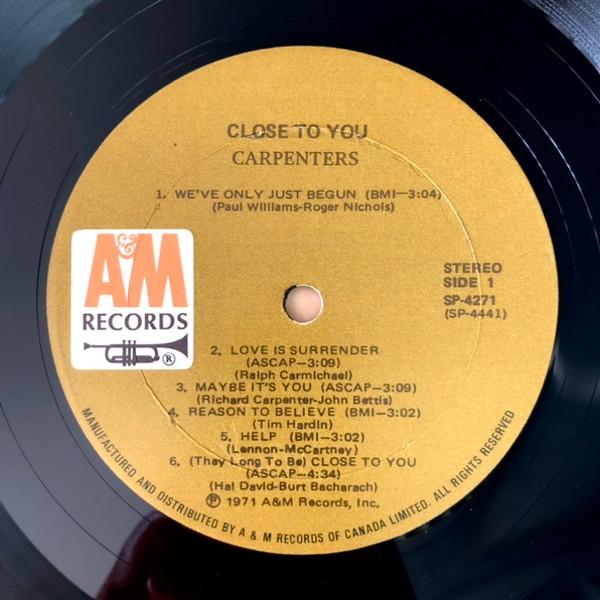 

Виниловая пластинка CARPENTERS Close To You SP4271 AM Records Канада Рок Б/у