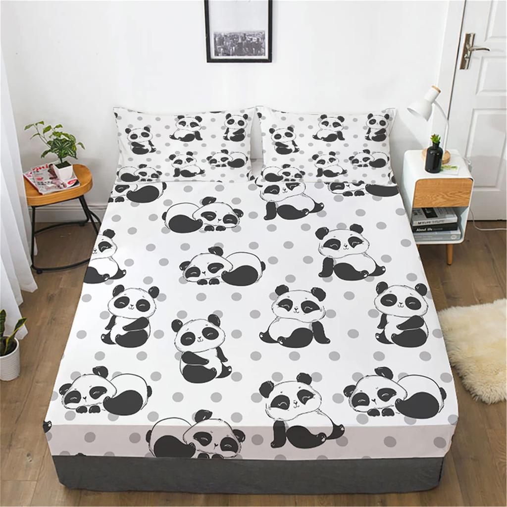 Cute Panda Pattern Mattress Three-Piece Digital Printing Mattress Bedding Set Adult Children