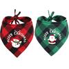 Merry Christmas 2 Pack Dog Bandana Christmas Classic Plaid Pet Scarf Santa Snowman Print Pet Drool Towel Xmas Accessories Scarf