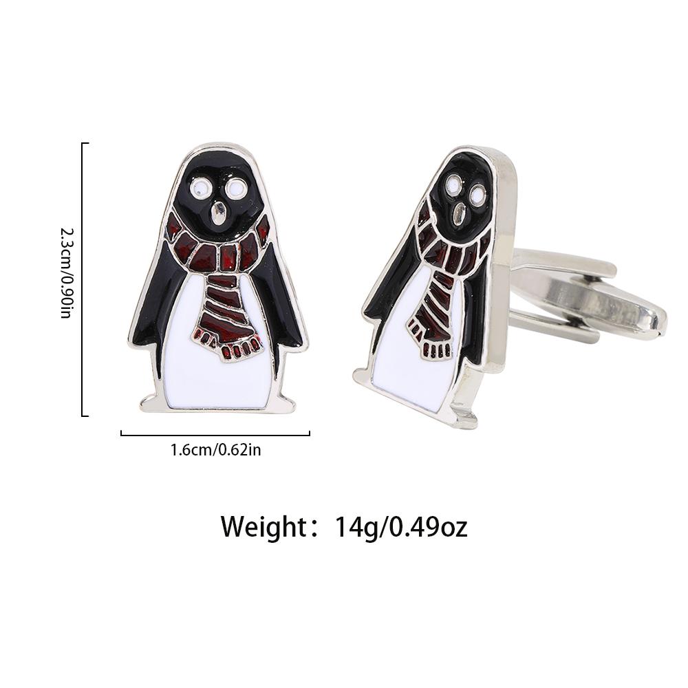Funny Cartoon Scarf Penguin Design Mens Cufflinks Classic Black White Red Print French Animal Metal Sleeve Button