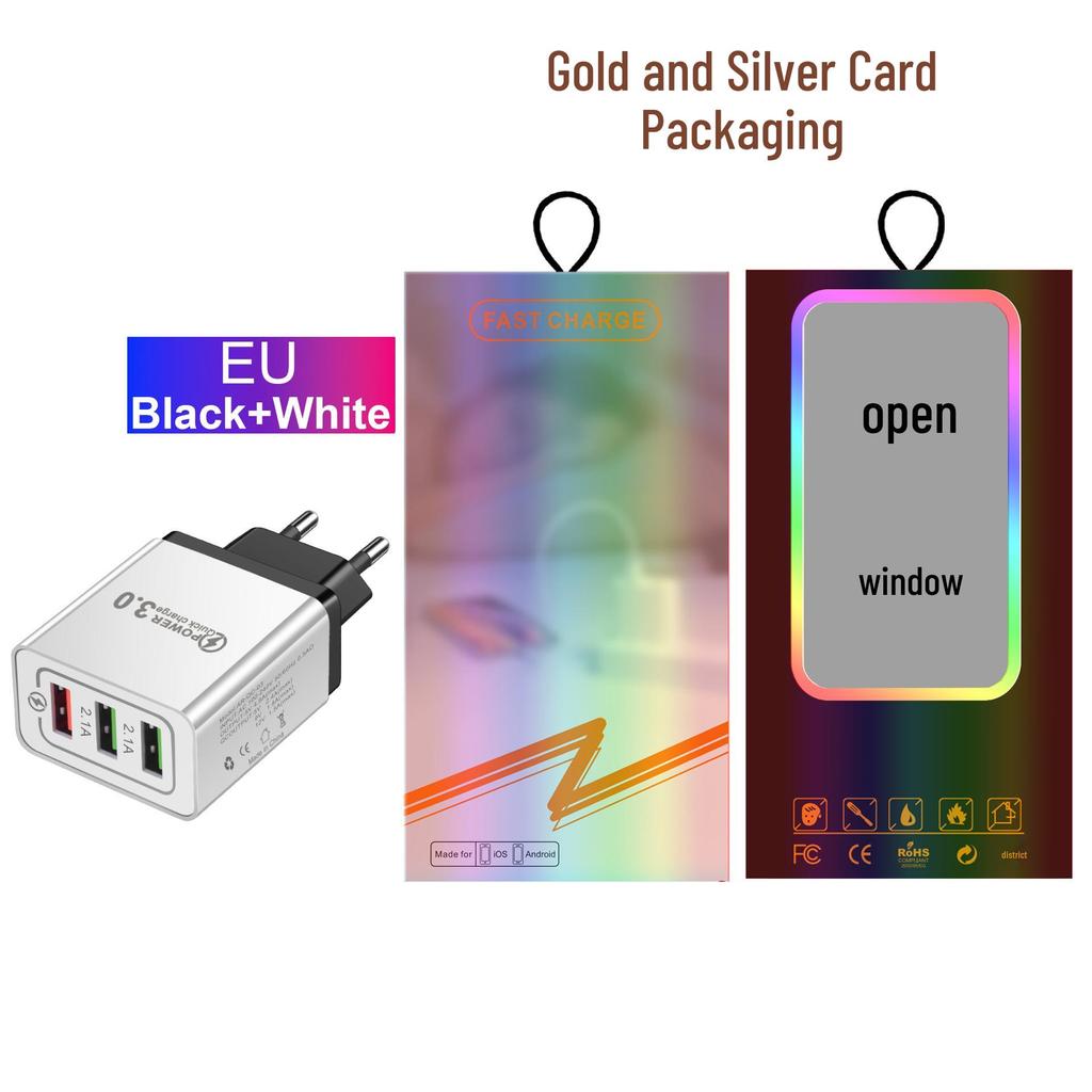 QC3.0 3-Port USB Fast Charger 5V/9V/12V for Travel (US/EU)