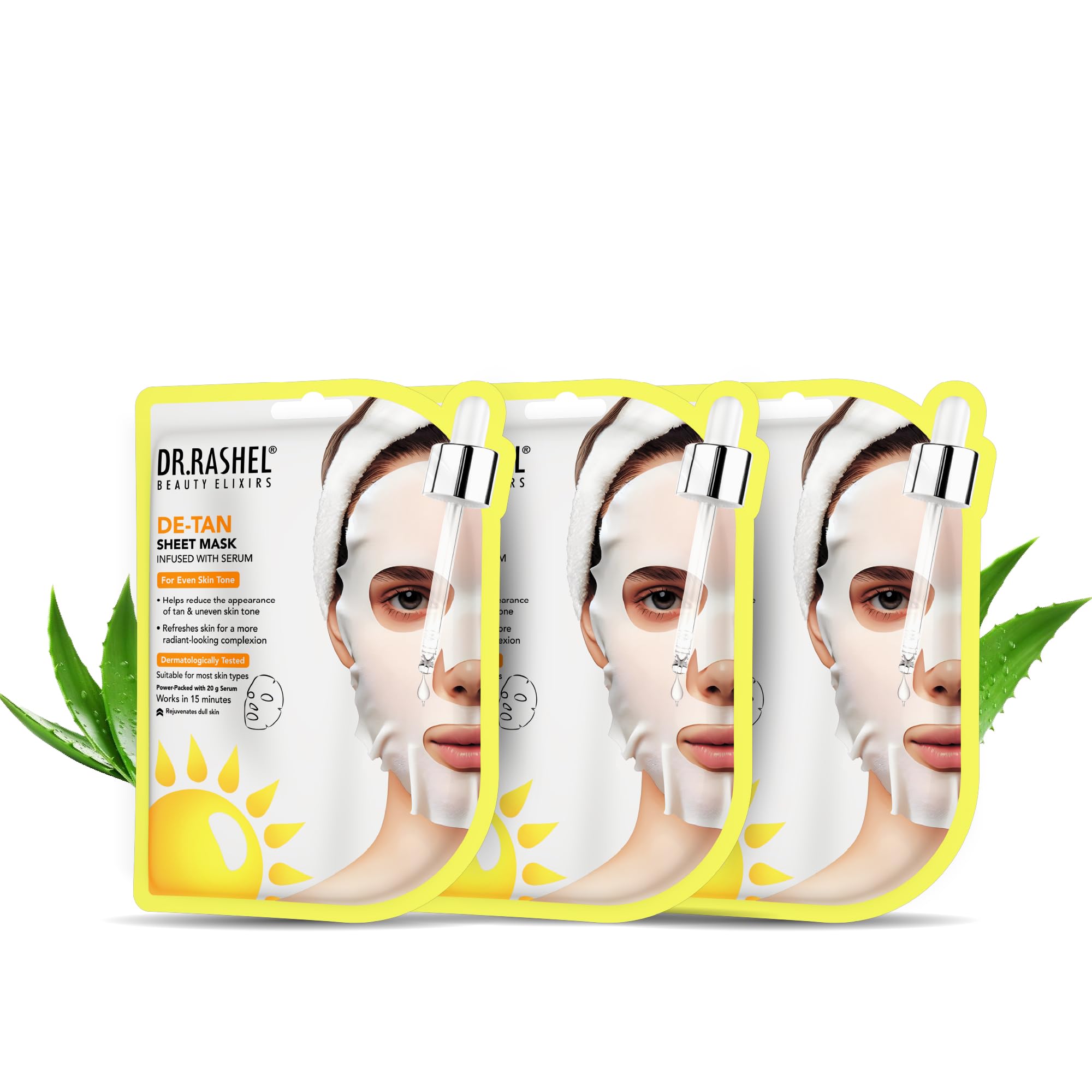 DR.RASHEL Тканевая маска De-Tan Radiance с сывороткой | Натуральные экстракты | Маска для сияния, увлажнения и восстановления (Пакет из 3)