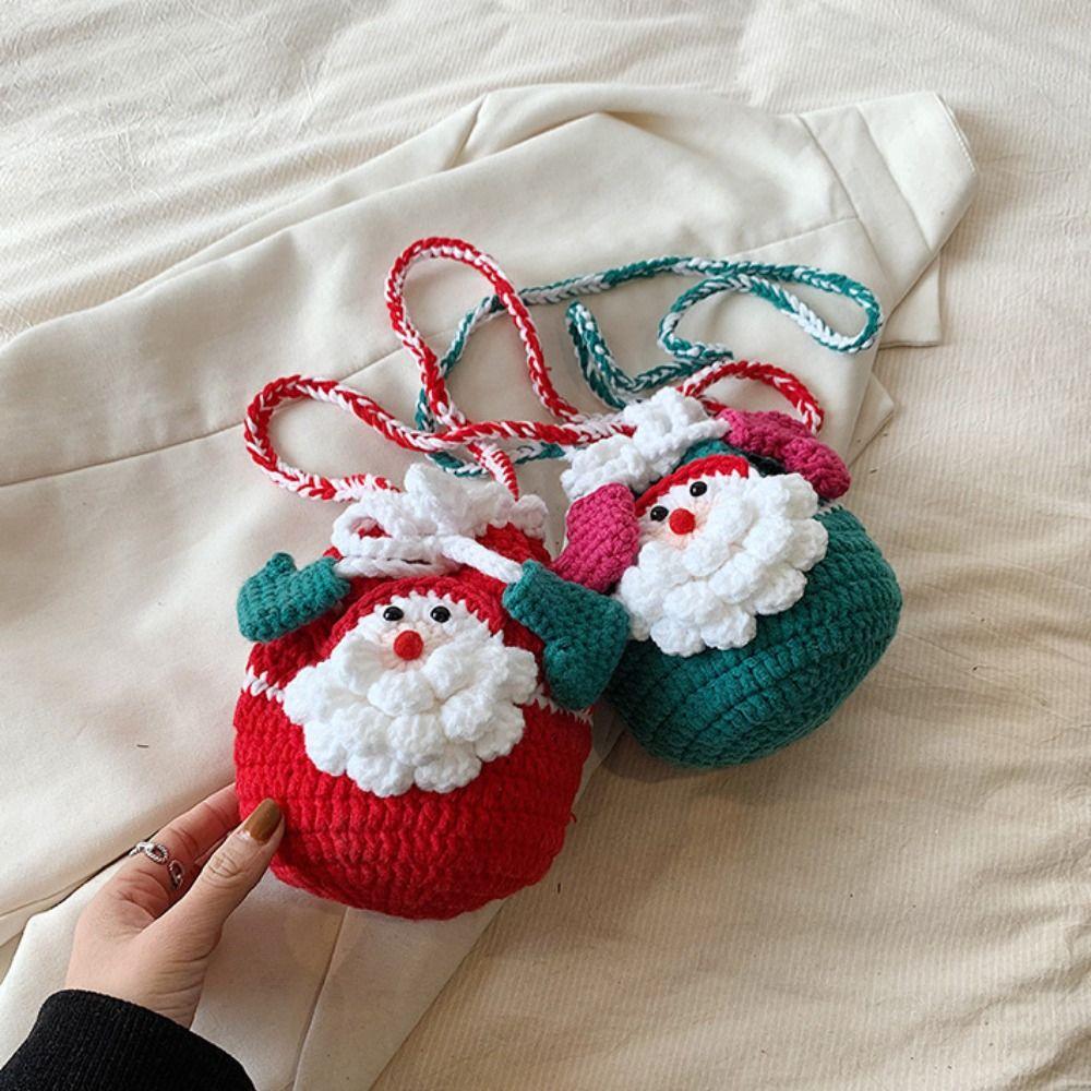 Kriss Kringle Father Christmas Bag Bow Knitting Drawstring Bag Creative Xmas Candy Bag  Party