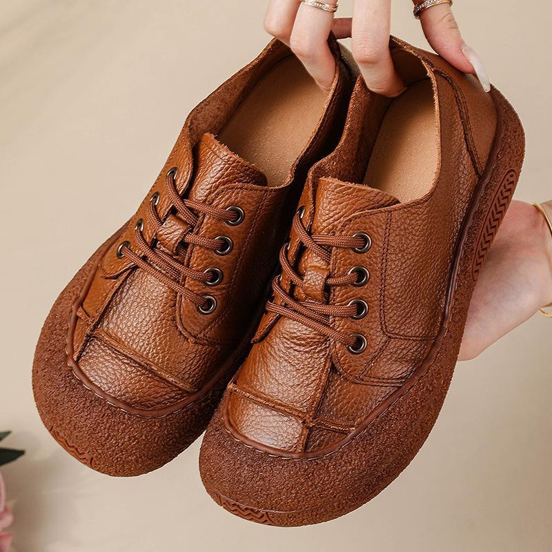 Retro oxford sneaker woman cow leather shoes for women 2025 vintage lace up leather sport shoes soft flat moccasins